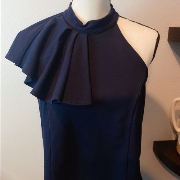 Anthro Eri + ali Navy Blue Fringed Design Top - Picture 2 of 10